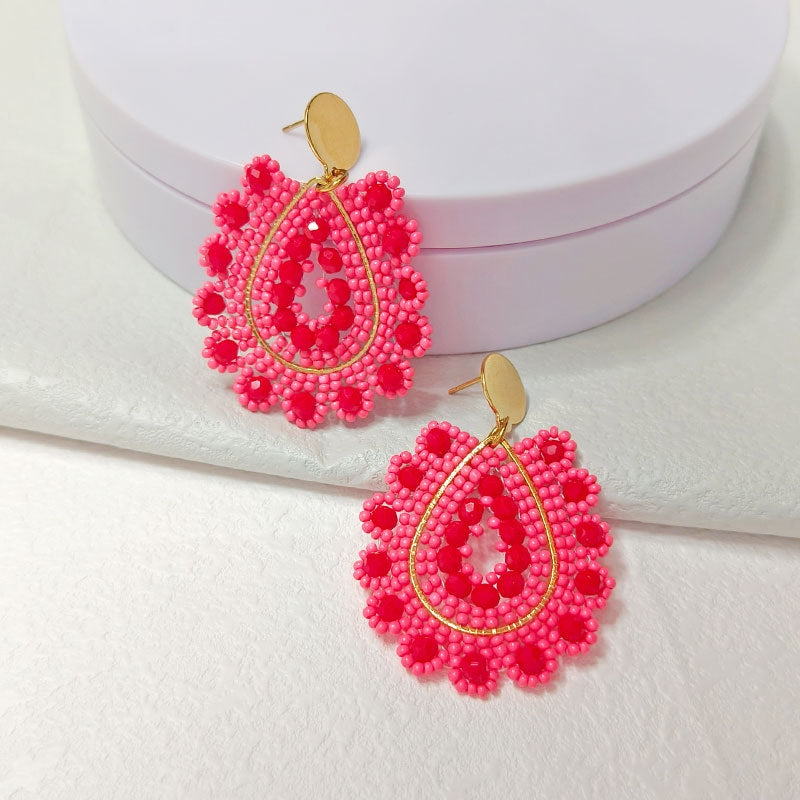 Elegant Bohemian Water Droplet Glass Seed Bead Handmade Drop Earrings