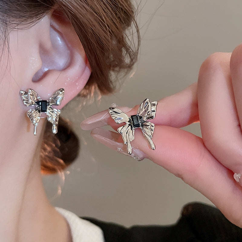 Elegant Zircon Butterfly Copper Stud Earrings