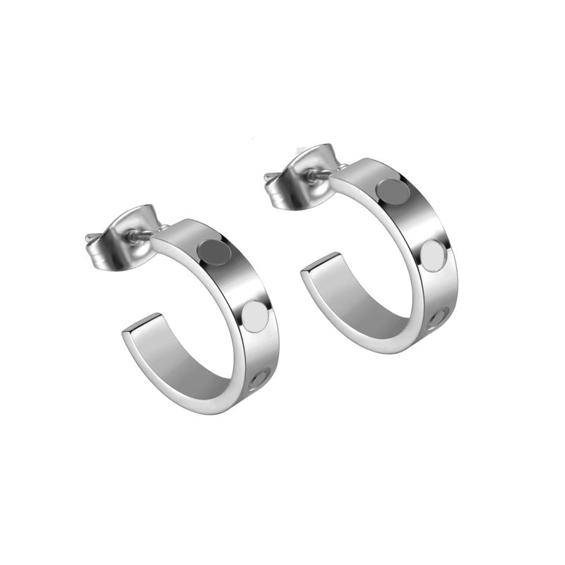 Elegant C Shape Carved Titanium Steel Stud Earrings