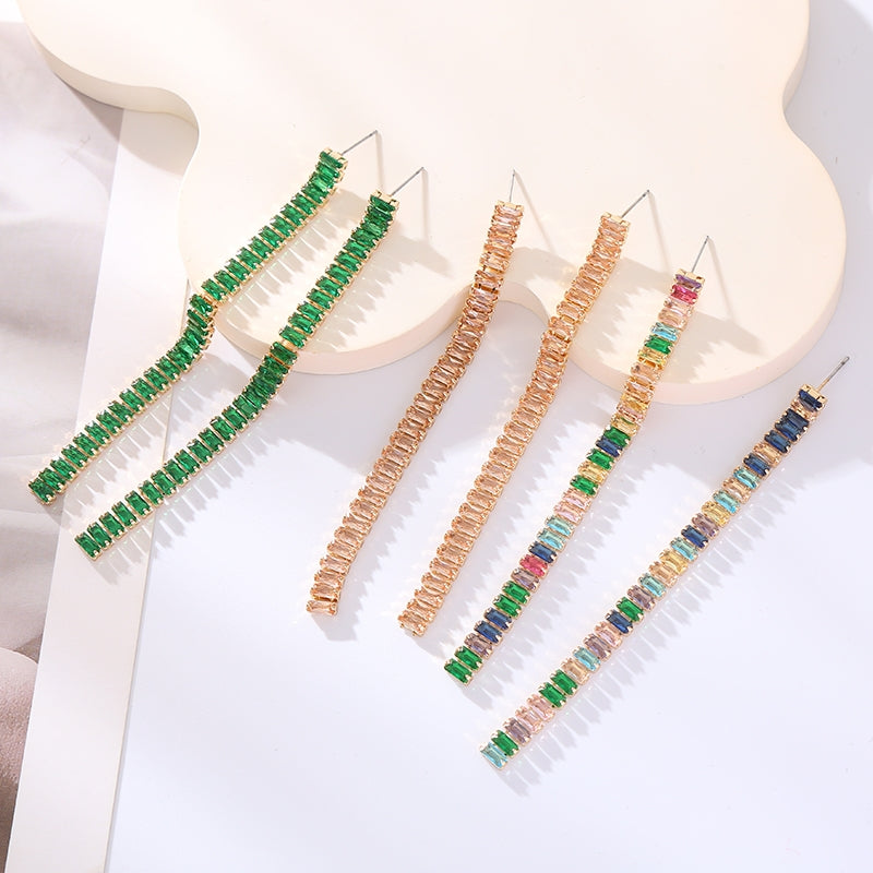 Elegant Color Block Glass Inlay Gold Plated Drop Earrings