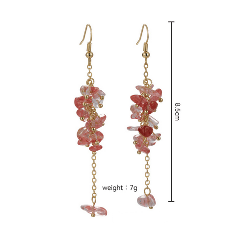 Elegant Irregular Alloy Drop Earrings with Pink Strawberry Crystal Tassels