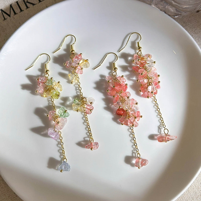 Elegant Irregular Alloy Drop Earrings with Pink Strawberry Crystal Tassels