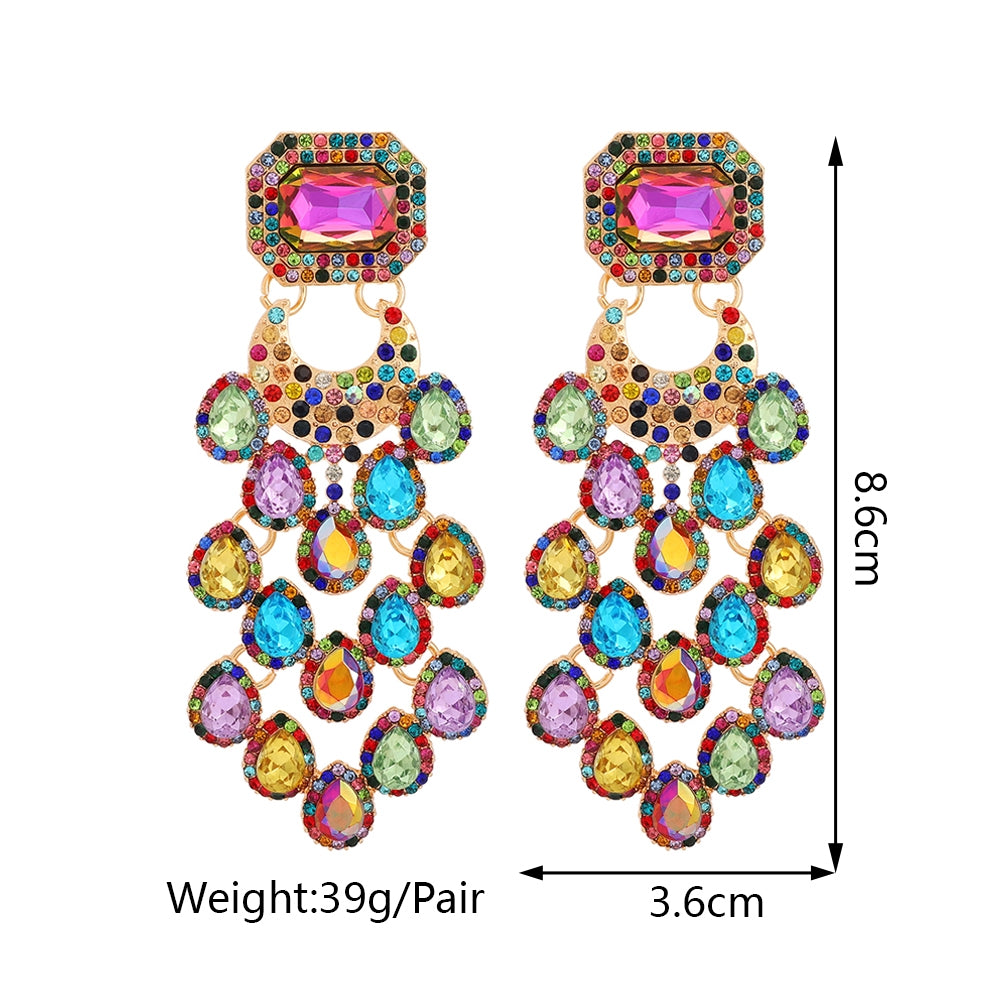 Elegant Zinc Alloy Glass Inlay Tassel Earrings