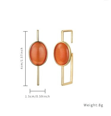 1 Pair Elegant Square Inlay Copper Opal Gold Plated Cat Eye Stud Earrings