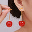 Elegant Cherry Drop Earrings - 18K Gold Plated Stainless Steel with Resin Accents