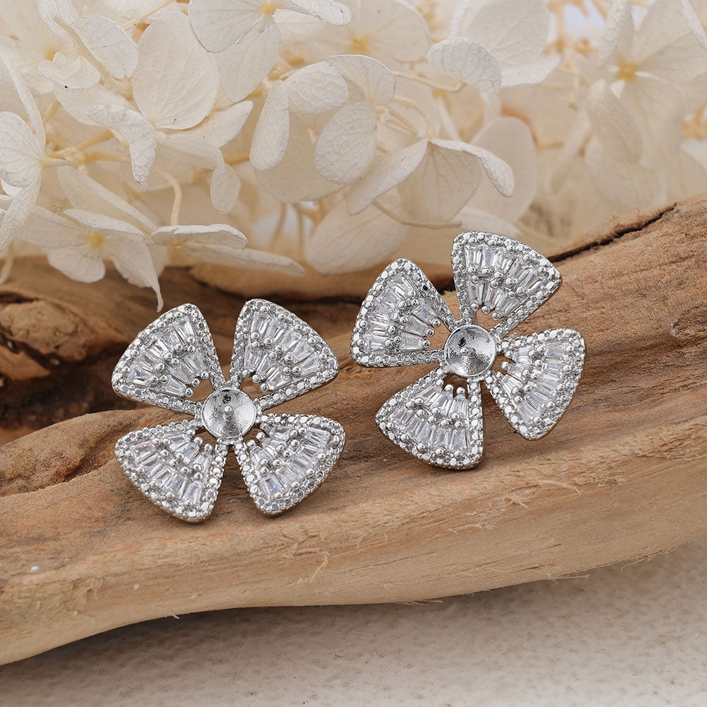 Elegant Rose Gold Plated Zircon Flower Stud Earrings