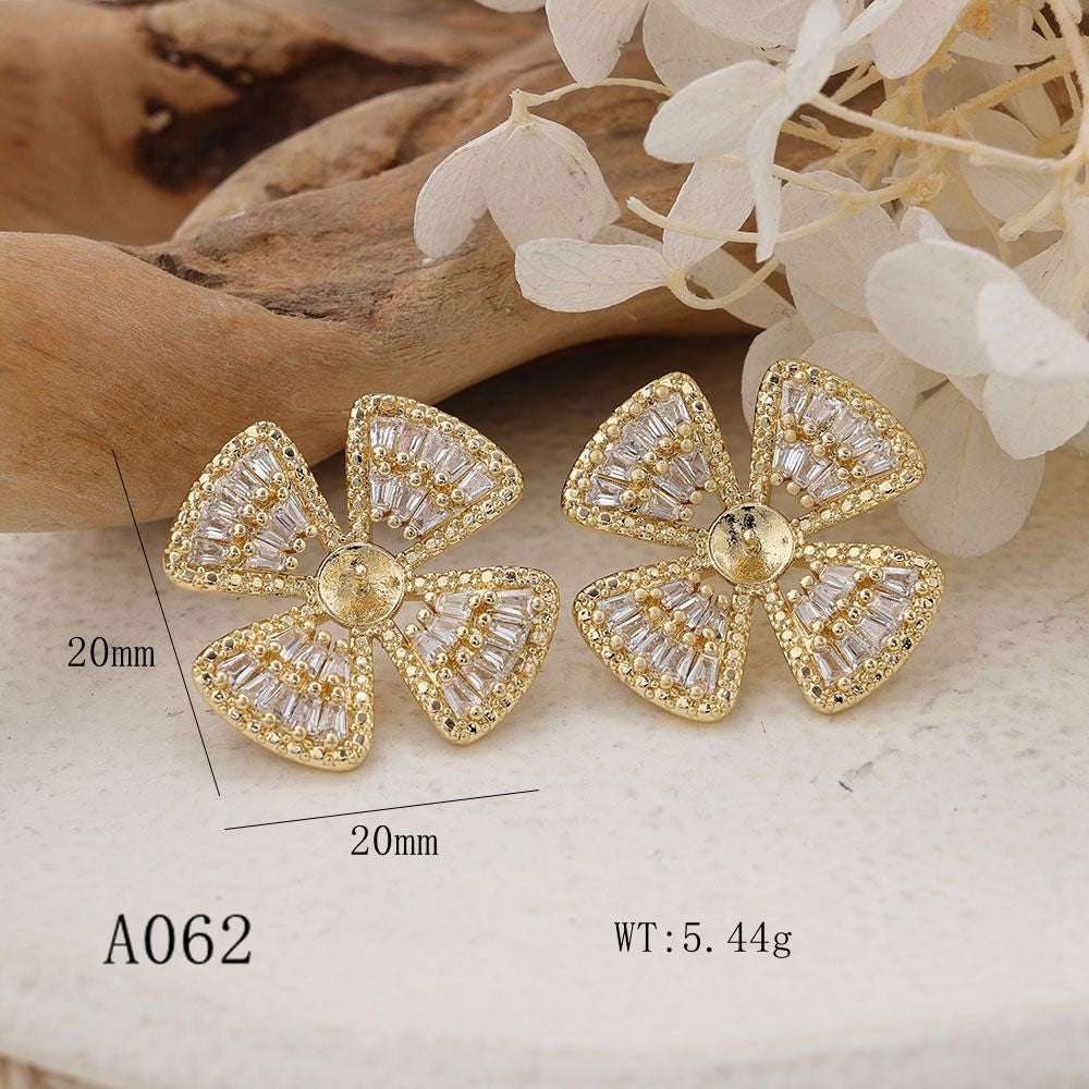 Elegant Rose Gold Plated Zircon Flower Stud Earrings