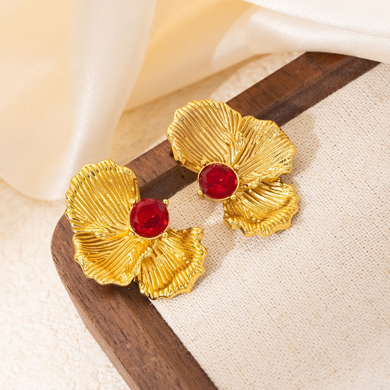 Elegant Floral Titanium Steel Statement Earrings