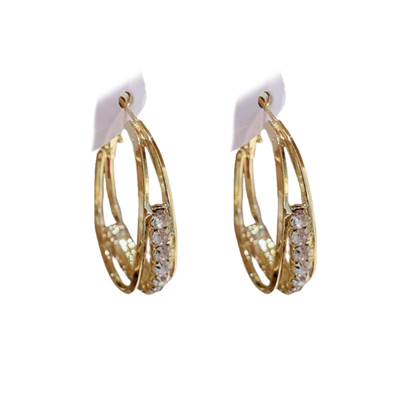 Elegant Geometric Copper Hoop Earrings with Rhinestone Accents