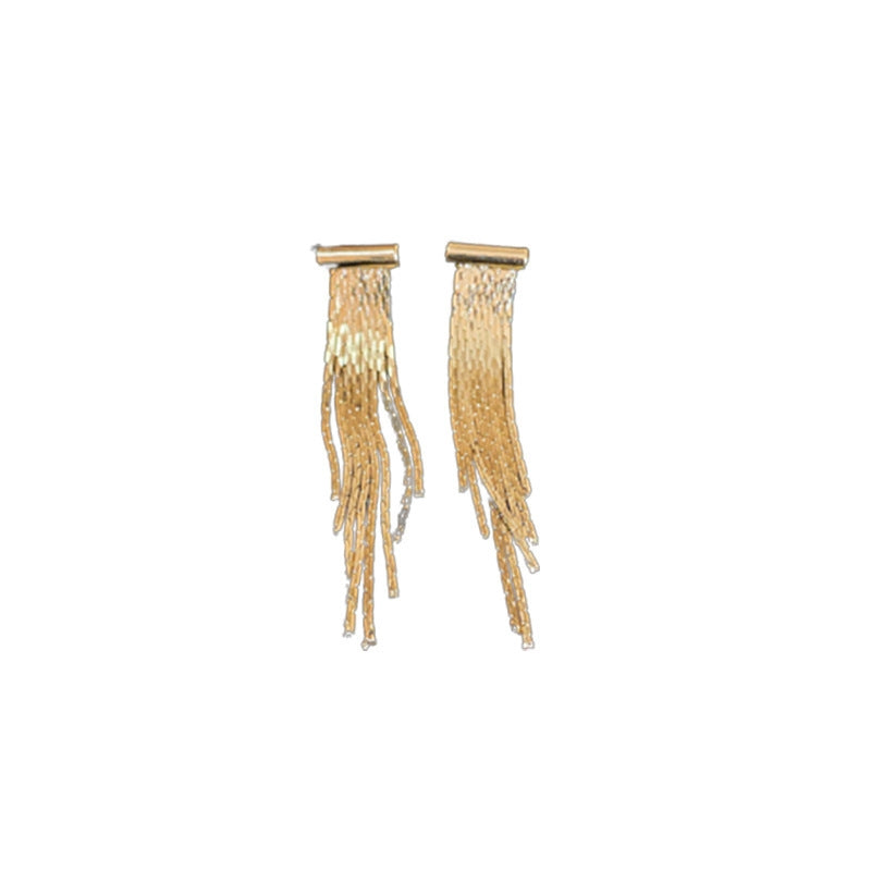 Elegant Geometric Tassel Copper Drop Earrings with Rhinestone Chain