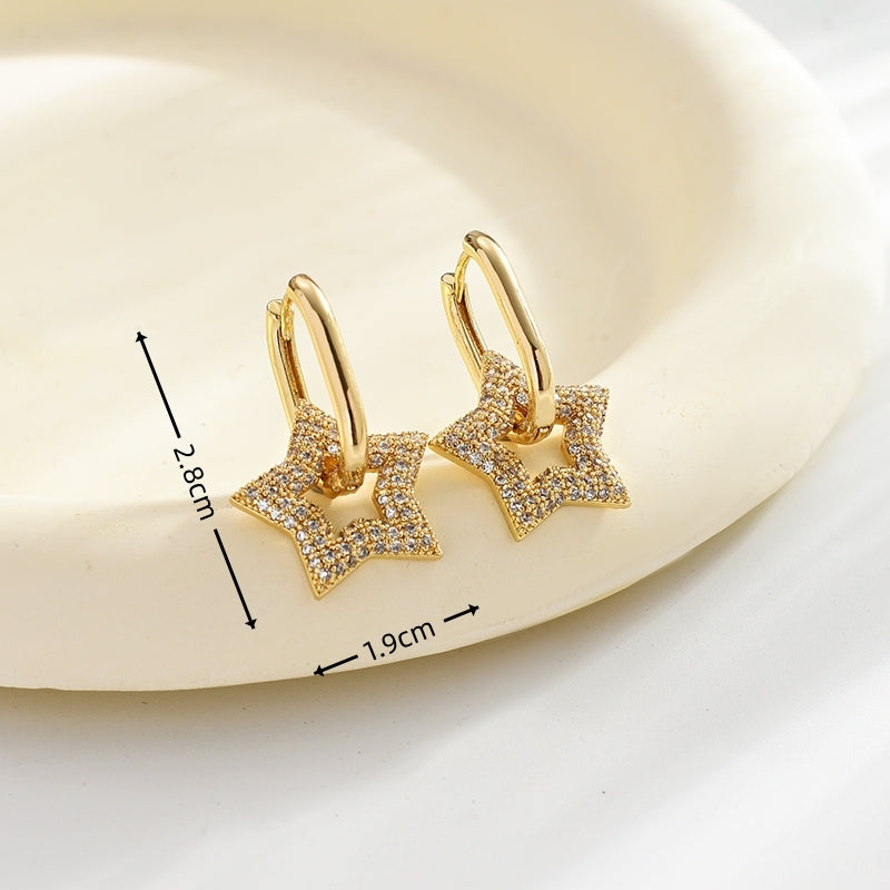 Elegant Heart-Shaped Gold Plated Zircon Copper Earrings