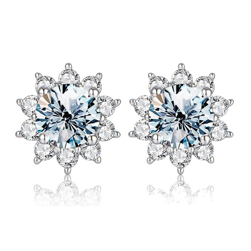 Elegant Sunflower Moissanite Sterling Silver Stud Earrings