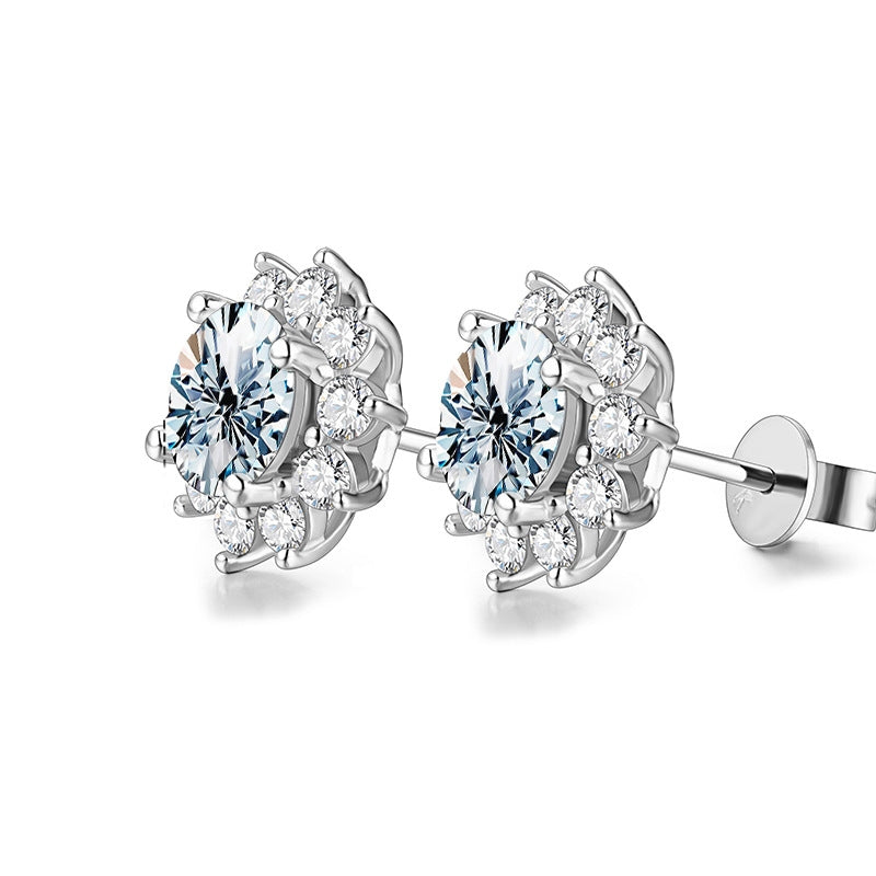 Elegant Sunflower Moissanite Sterling Silver Stud Earrings