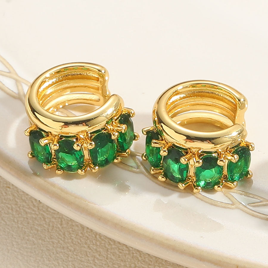 1 Pair Elegant Geometric Oval Emerald Zircon Ear Cuffs in 14k Gold and White Gold Plating