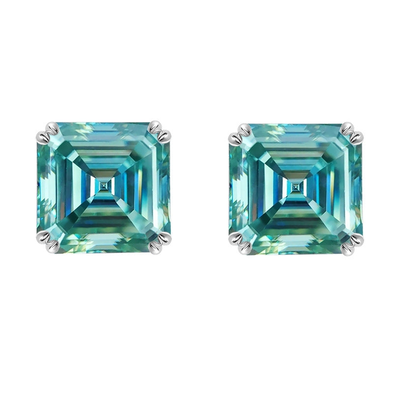 1 Pair Geometric Square Moissanite Sterling Silver Ear Studs