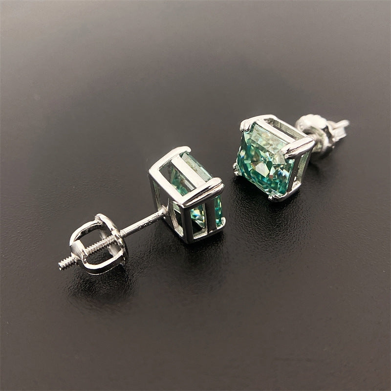 1 Pair Geometric Square Moissanite Sterling Silver Ear Studs