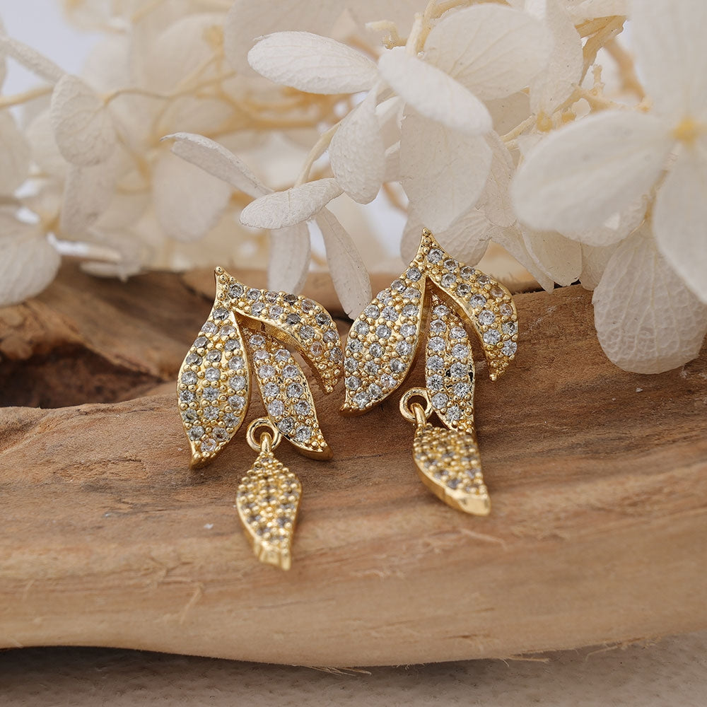 Elegant Leaf Inlay Rose Gold Plated Zircon Drop Earrings