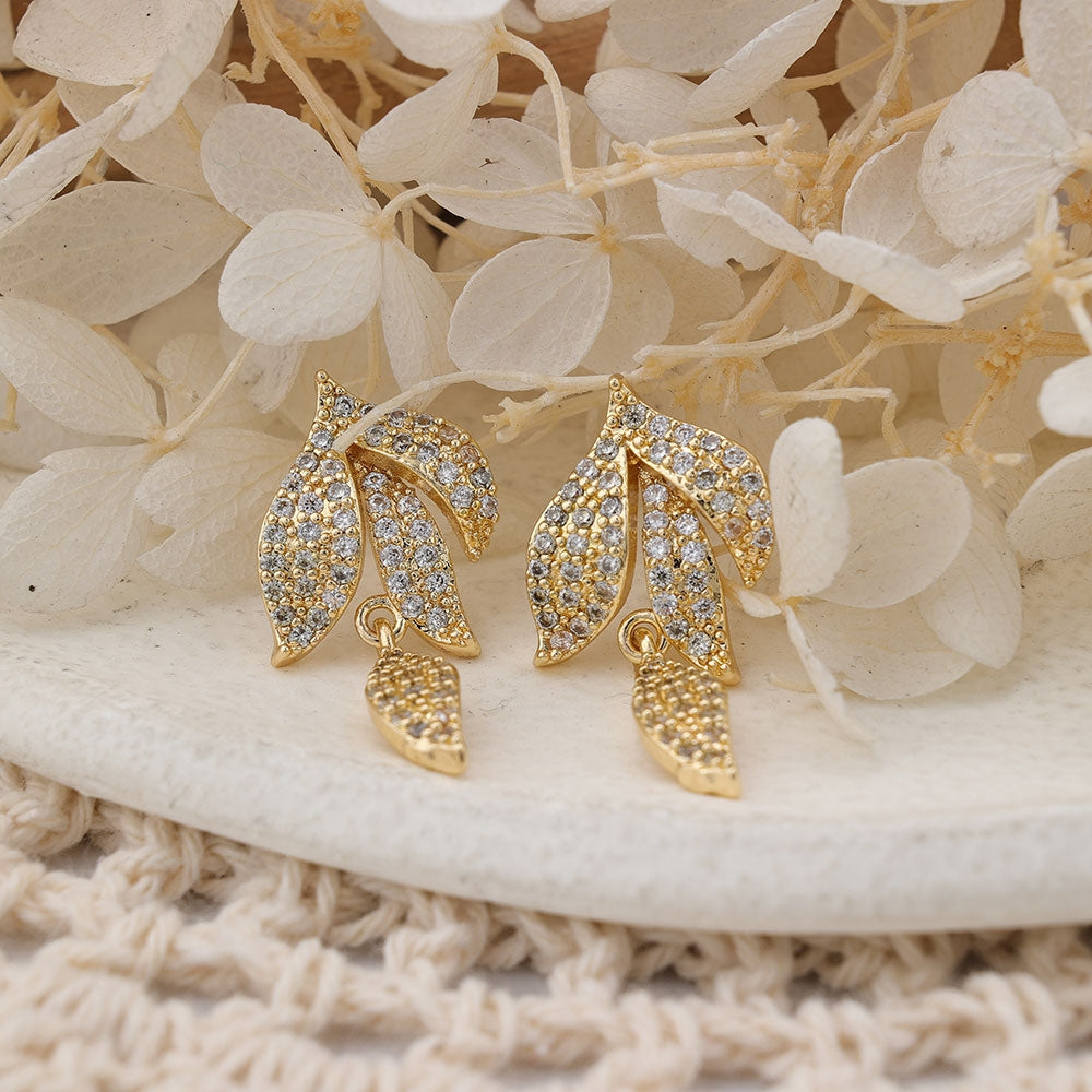 Elegant Leaf Inlay Rose Gold Plated Zircon Drop Earrings