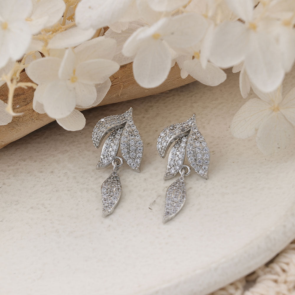 Elegant Leaf Inlay Rose Gold Plated Zircon Drop Earrings