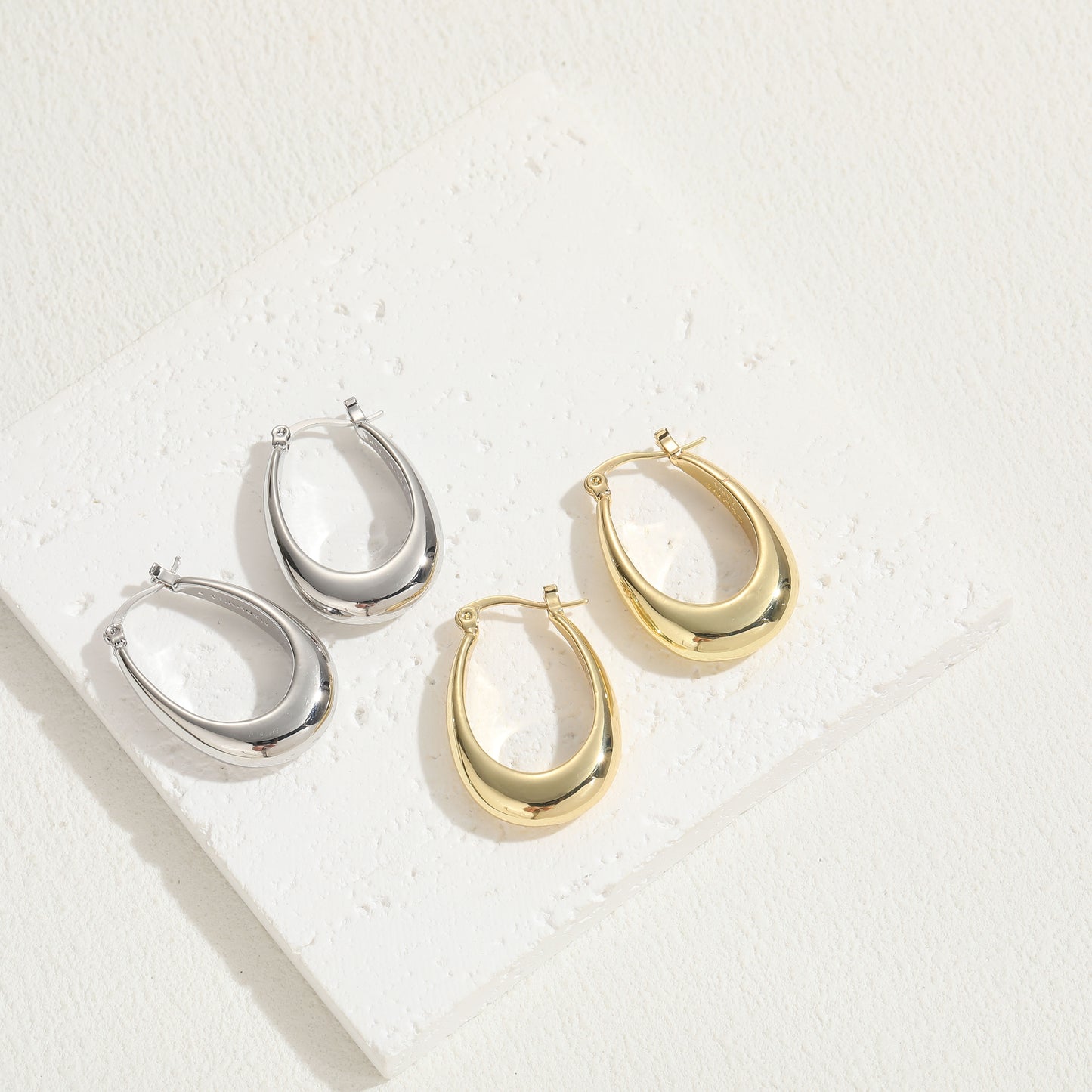 Elegant 14k Gold Plated Asymmetrical Double Ring Hoop Earrings