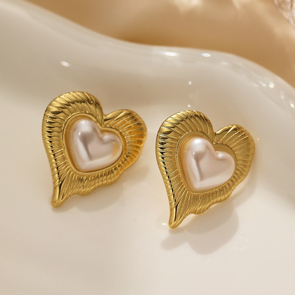 1 Pair Elegant Retro Heart Shape 304 Stainless Steel Ear Studs