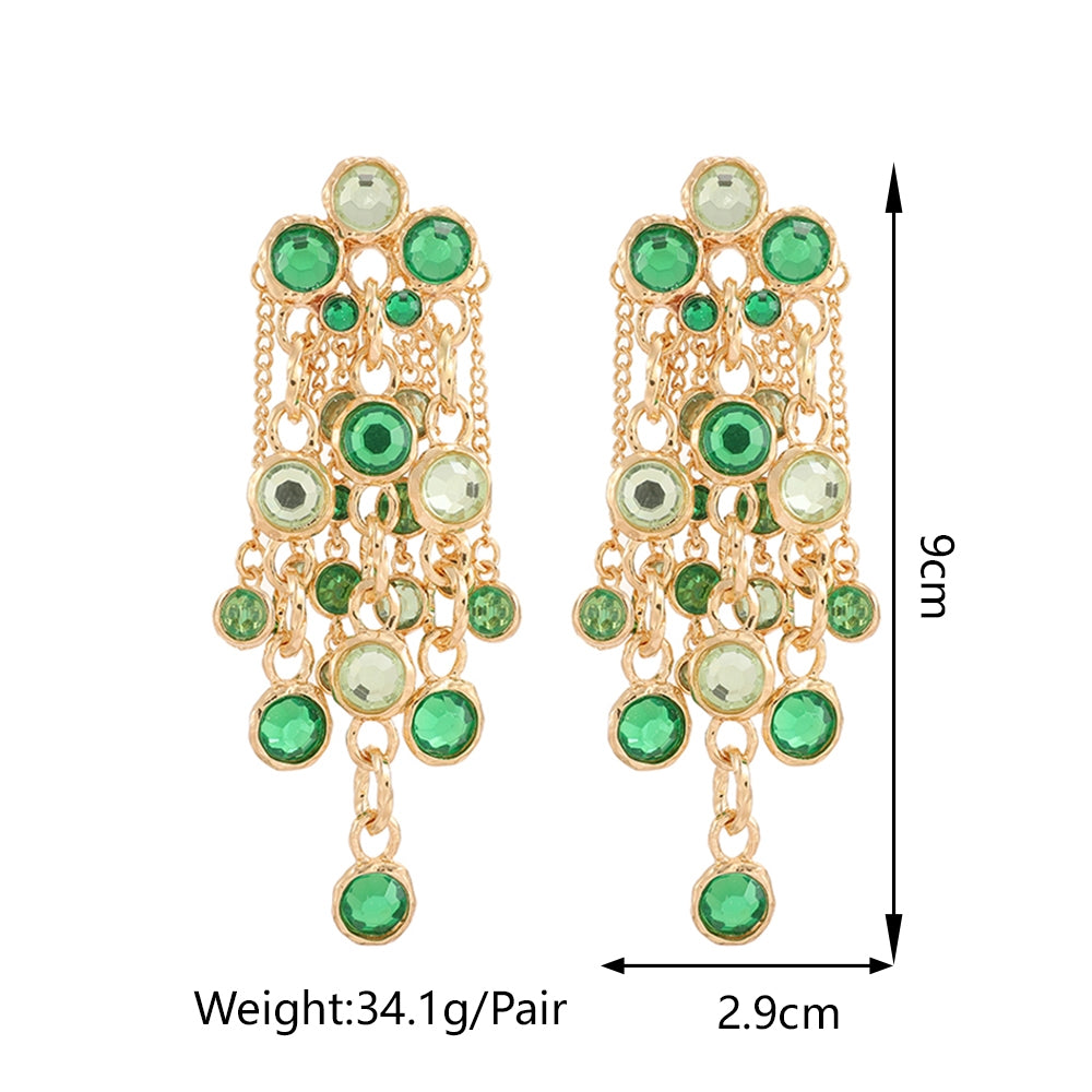 Elegant Retro Tassel Zinc Alloy Rhinestone Layered Chain Drop Earrings