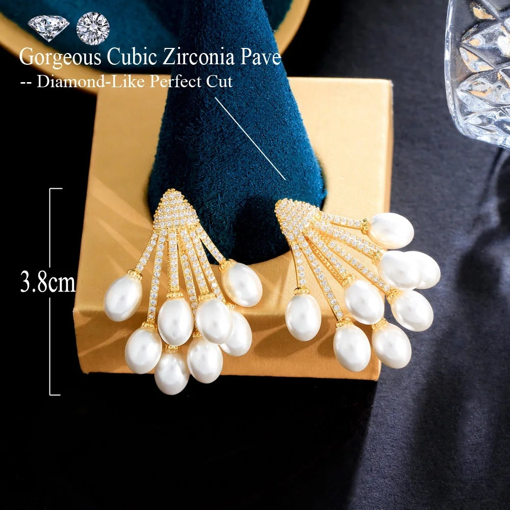 Elegant Baroque Pearl & Zirconia Inlay Rhodium Plated Ear Studs