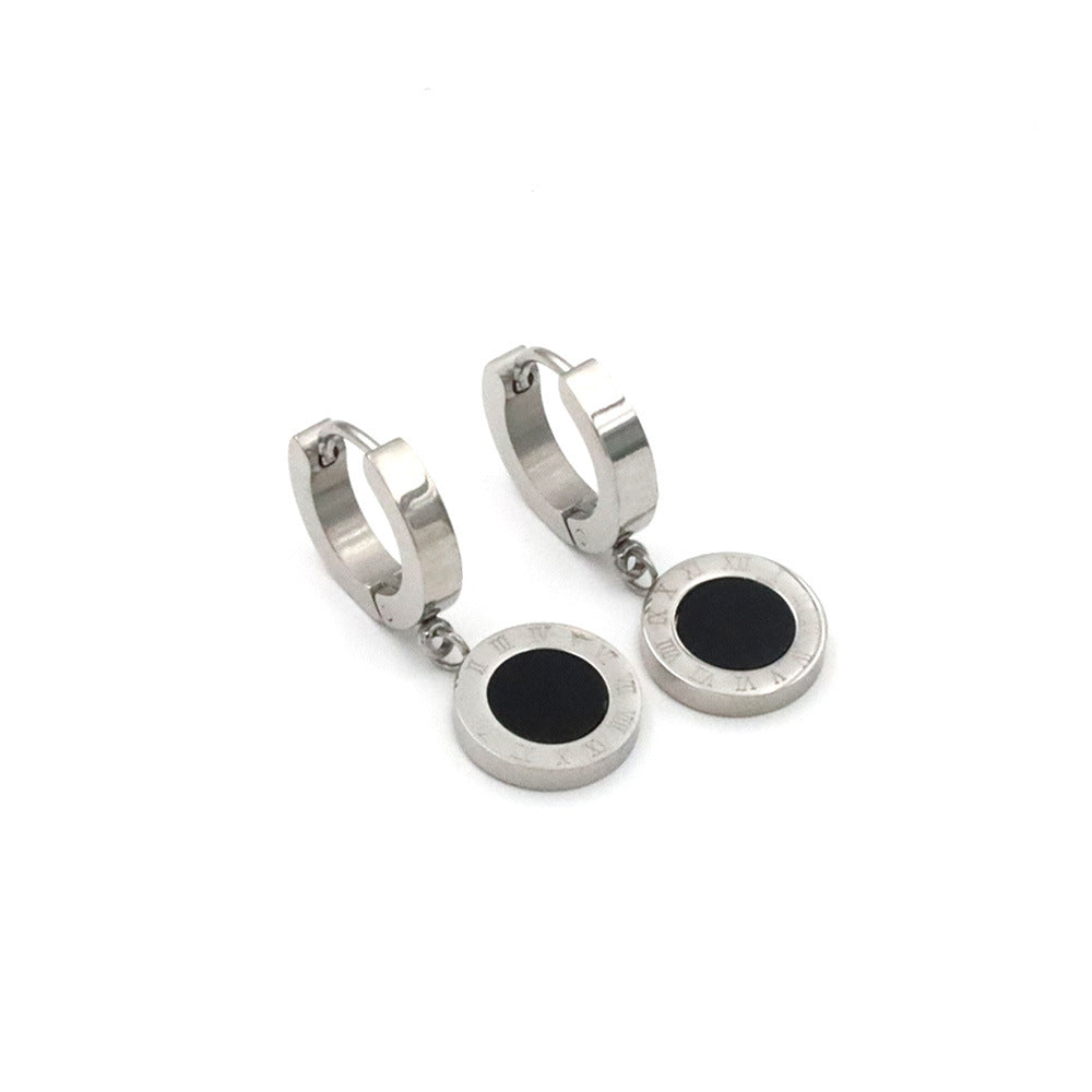 1 Pair Elegant Round Stainless Steel Drop Earrings