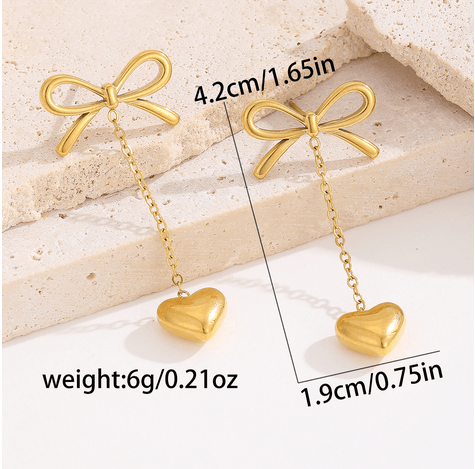 1 Pair Elegant Sexy Classic Style Heart Shape Bow Knot Inlay Titanium Steel Artificial Pearls 18K Gold Plated Drop Earrings