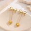 1 Pair Elegant Heart Shape Bow Knot Titanium Steel Pearl 18K Gold Plated Drop Earrings