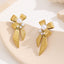 1 Pair Elegant Heart Shape Bow Knot Titanium Steel Pearl 18K Gold Plated Drop Earrings