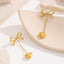 1 Pair Elegant Heart Shape Bow Knot Titanium Steel Pearl 18K Gold Plated Drop Earrings