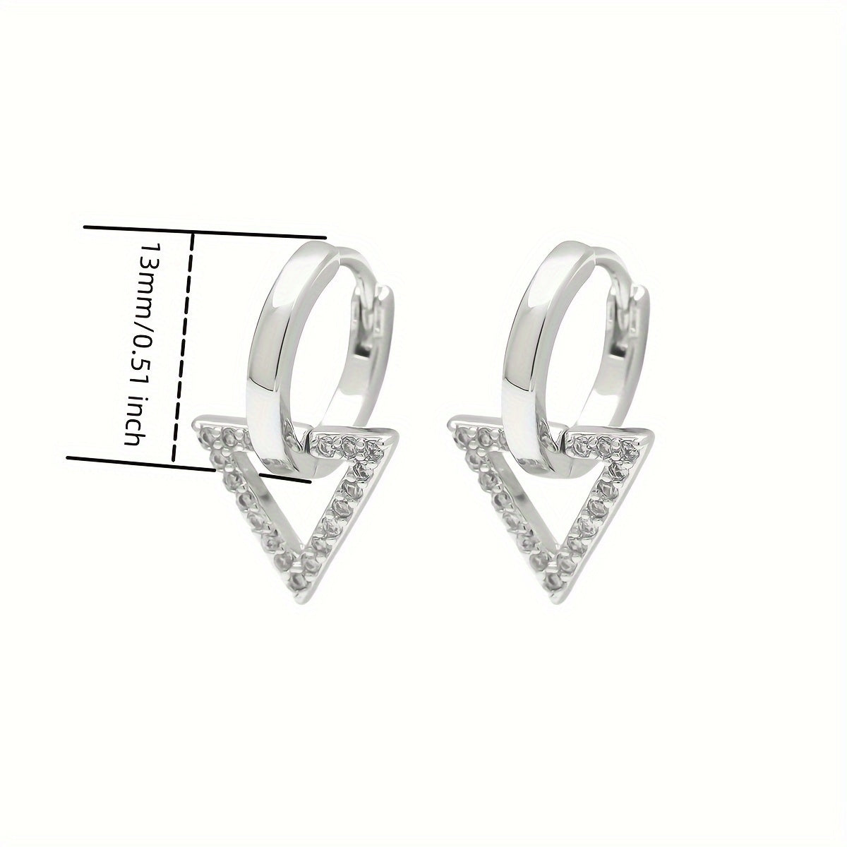 Elegant Geometric Triangle Zircon Drop Earrings in White Gold Plated Copper