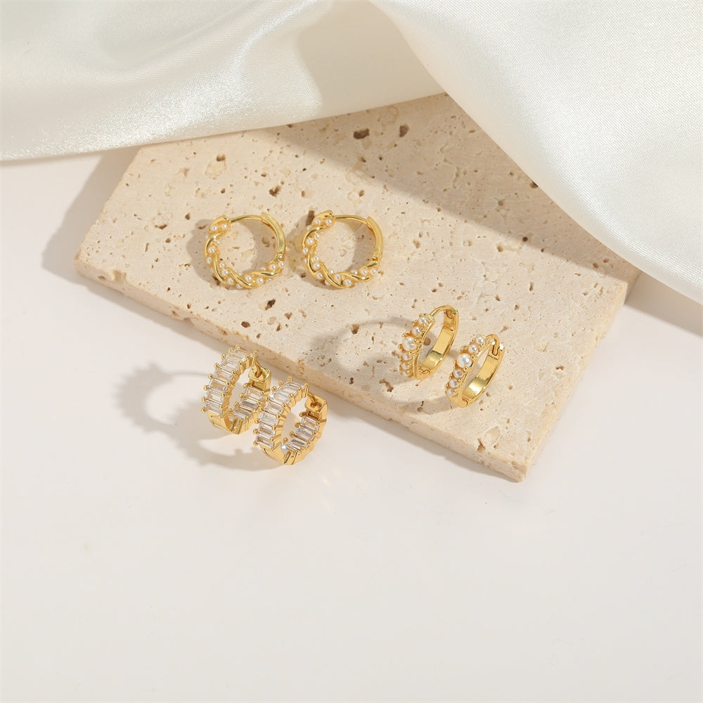 Elegant Minimalist 14K Gold Plated Baroque Hoop Earrings with Zircon Inlay