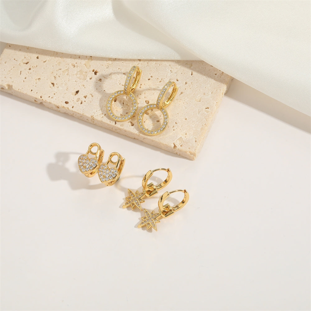 Elegant Heart Shape 14K Gold Plated Zircon Stud Earrings