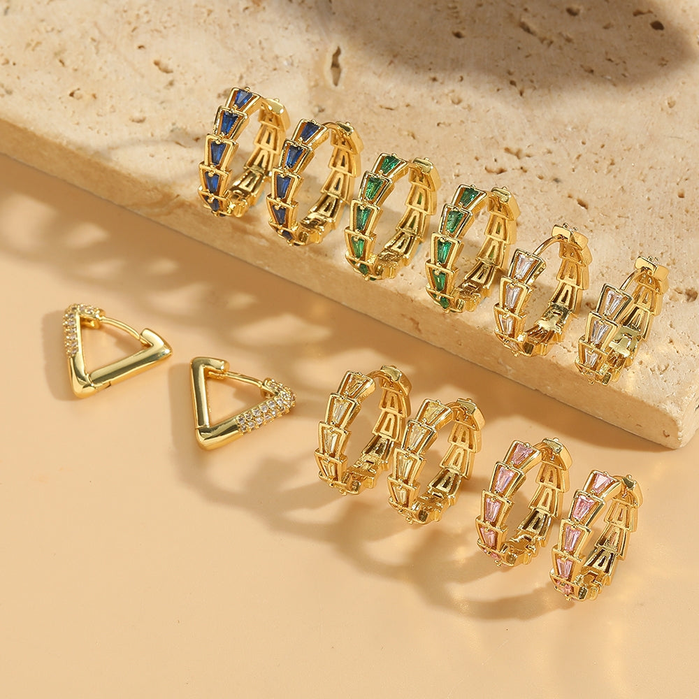 Elegant Triangle Zircon 14K Gold Plated Hoop Earrings