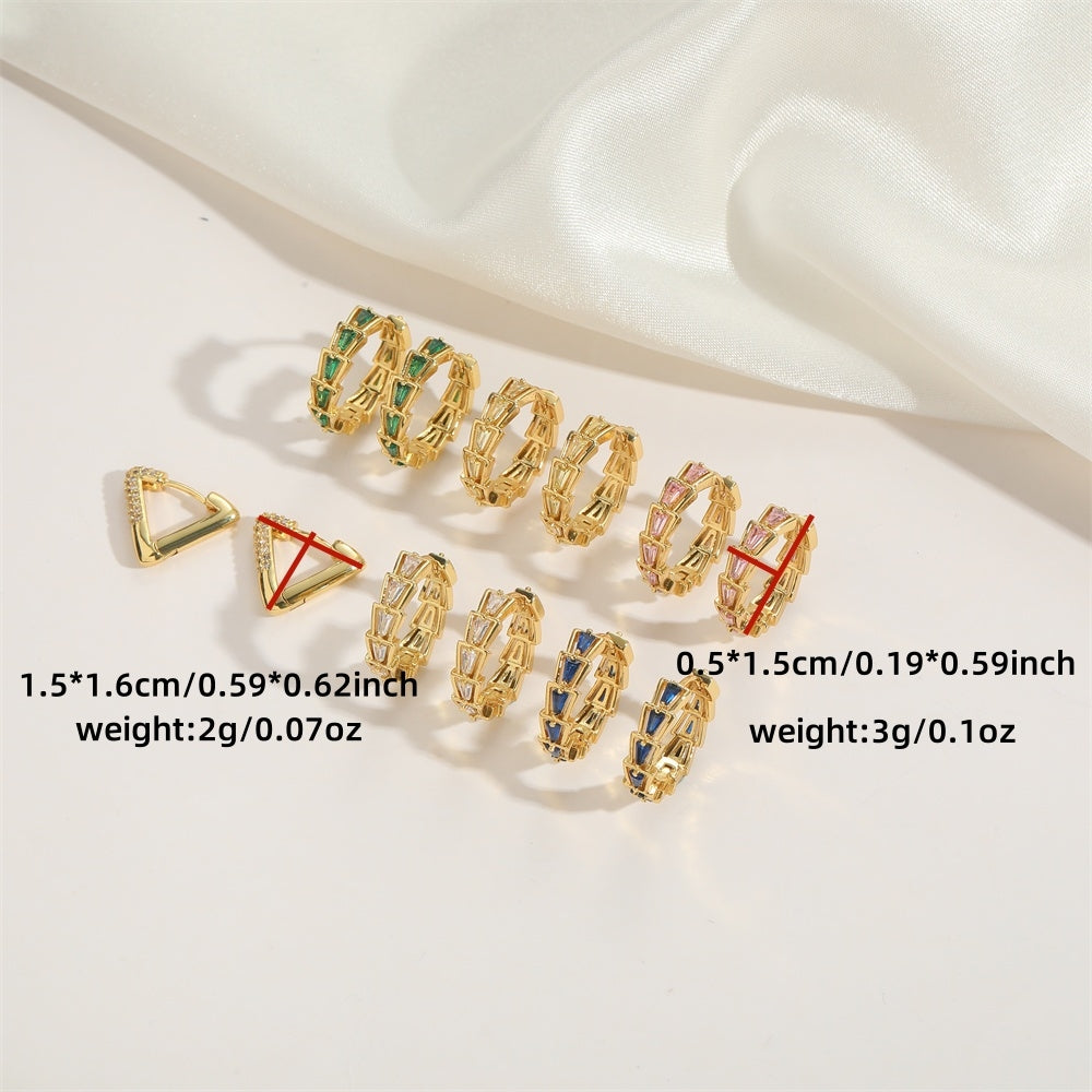 Elegant Triangle Zircon 14K Gold Plated Hoop Earrings