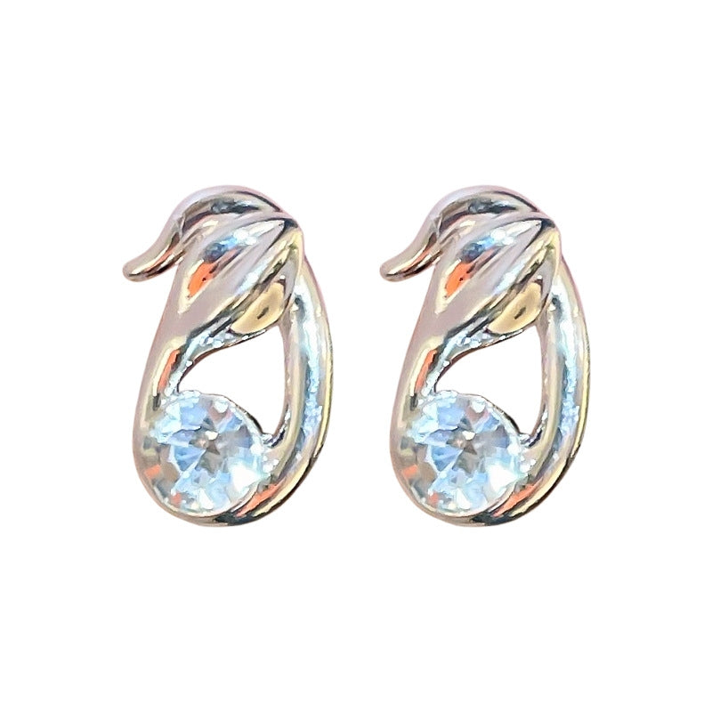 Elegant Geometric Snake Copper Stud Earrings with Rhinestones