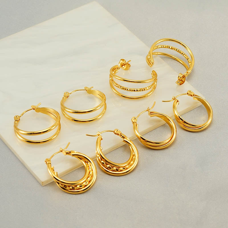 Elegant 18K Gold Plated Stainless Steel Hoop Earrings for Women