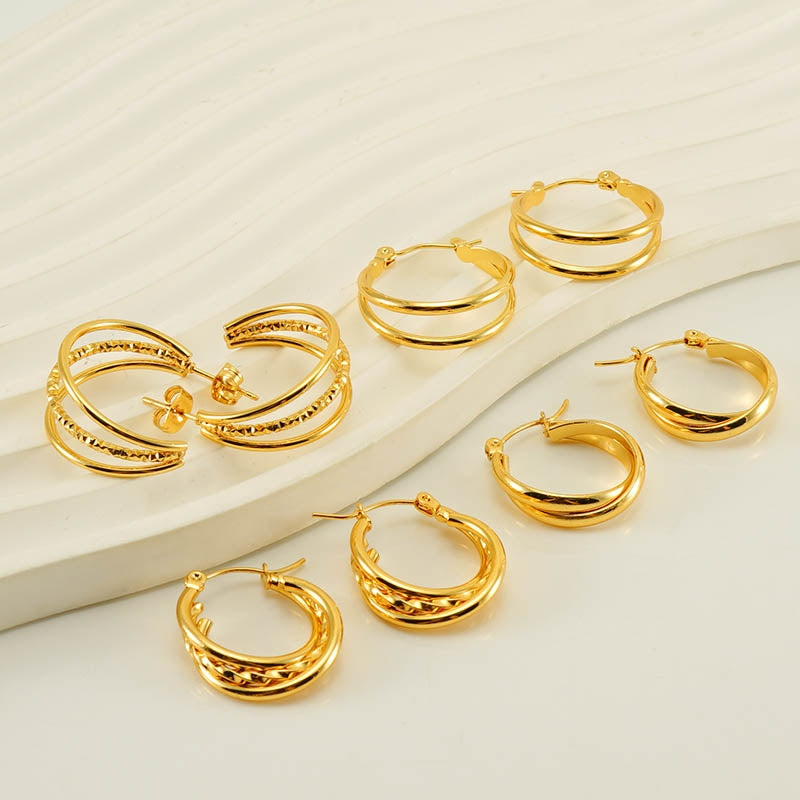 Elegant 18K Gold Plated Stainless Steel Hoop Earrings for Women