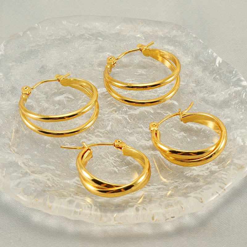 Elegant 18K Gold Plated Stainless Steel Hoop Earrings for Women