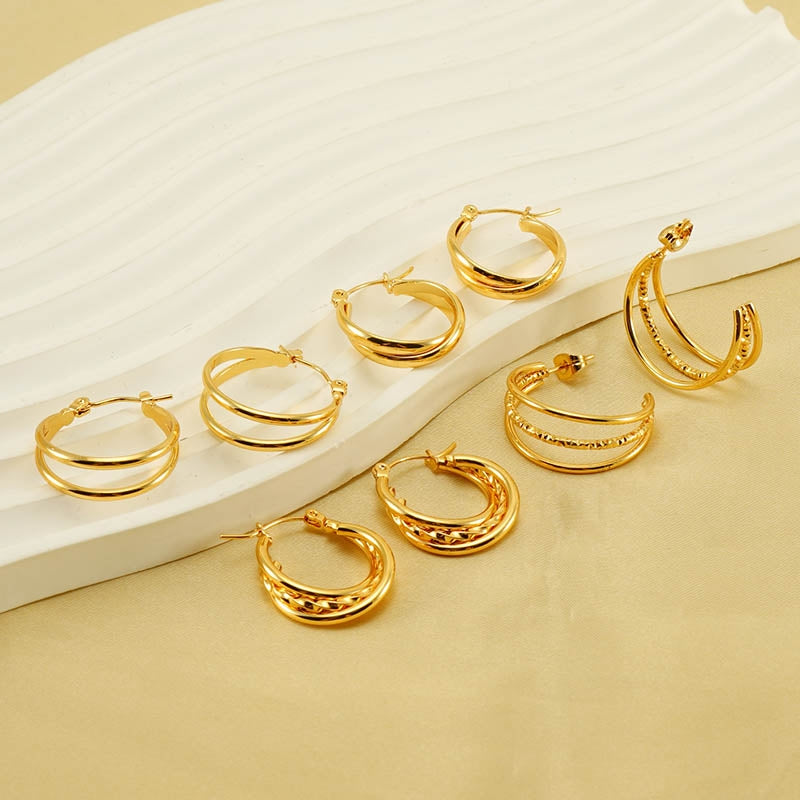 Elegant 18K Gold Plated Stainless Steel Hoop Earrings for Women