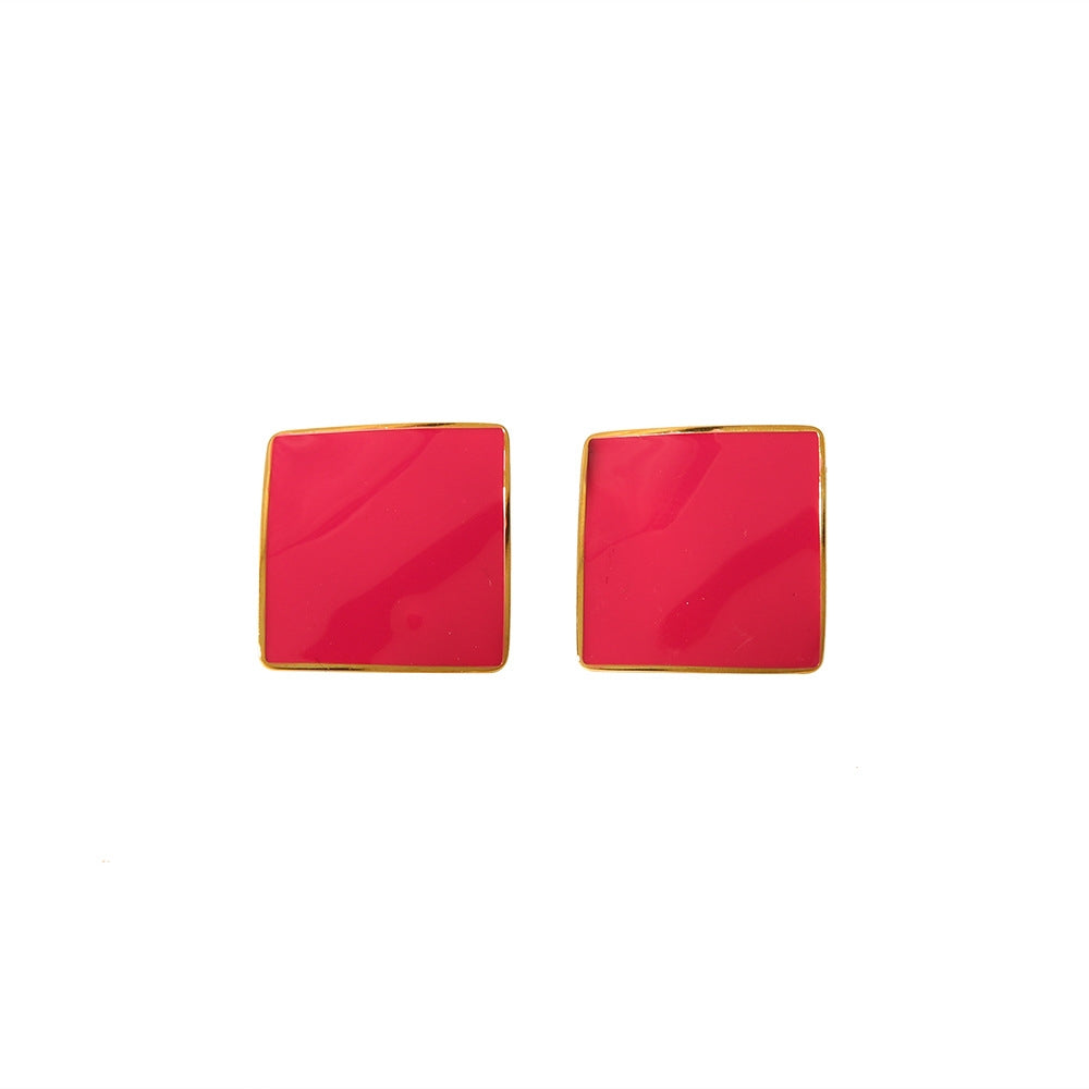 Elegant Geometric Stainless Steel Colorful Enamel Stud Earrings