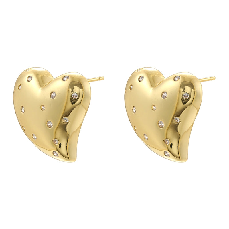 1 Pair Elegant Heart Shape Inlay Copper Zircon 18K Gold Plated Earrings