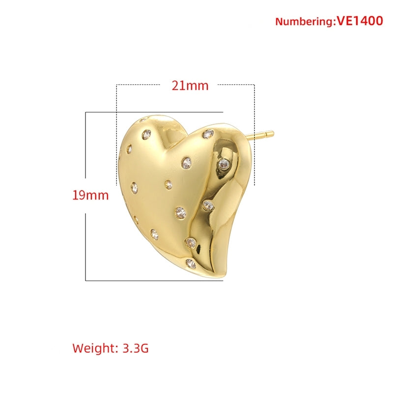 1 Pair Elegant Heart Shape Inlay Copper Zircon 18K Gold Plated Earrings