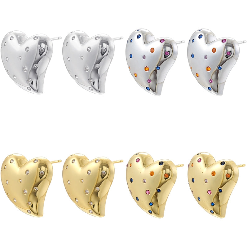 1 Pair Elegant Heart Shape Inlay Copper Zircon 18K Gold Plated Earrings