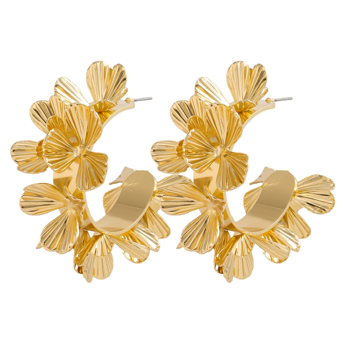 Elegant U-Shape Floral Alloy Stud Earrings - Trendy Streetwear Design