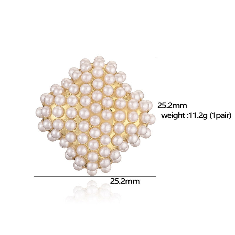 Elegant Pentagram Heart Rhombus Pearl 18K Gold Plated Copper Stud Earrings