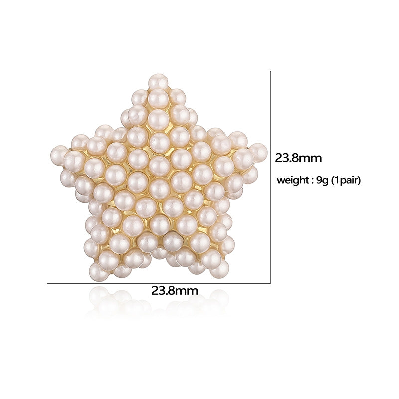 Elegant Pentagram Heart Rhombus Pearl 18K Gold Plated Copper Stud Earrings