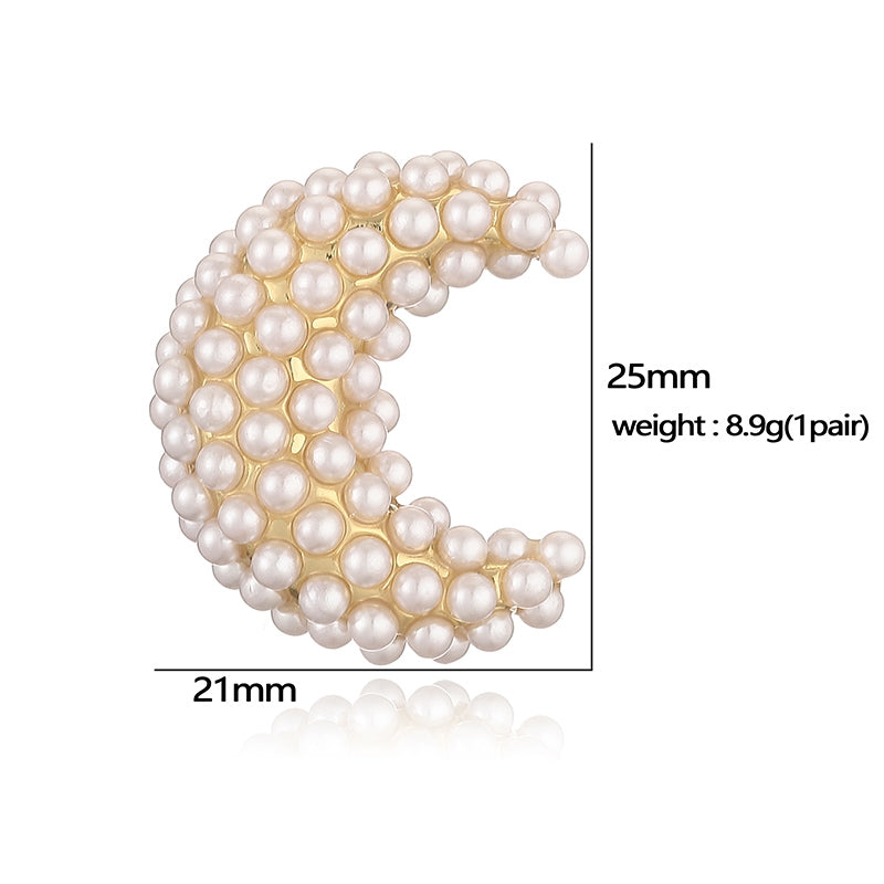 Elegant Pentagram Heart Rhombus Pearl 18K Gold Plated Copper Stud Earrings